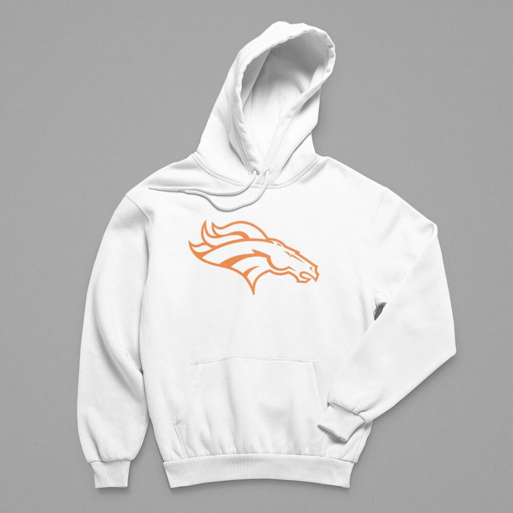 NEW Denver Broncos Team Color Pop Logo Fleece Pullover Hoodie WHITE
